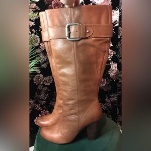 Fossil Warm Brown Knee High Round Toe 3.75 Inch Heel Boots Size 10